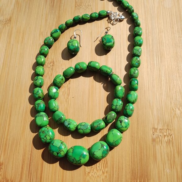 Jay King DTR Mojave Green Turquoise Necklace Bracelet  Earrings 925 Sterling Sil - Picture 6 of 6